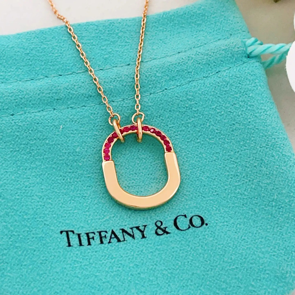 Tiffany & Co. Rose Gold Half-Diamond and Red Diamond U-Lock Necklace